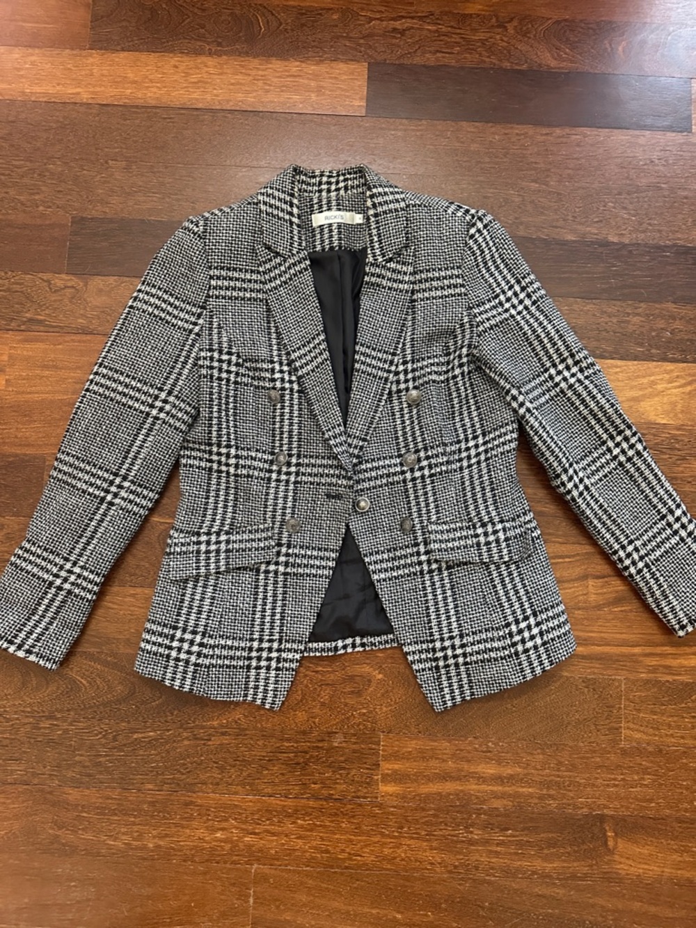 Ricki's Black & White Glen Plaid Double-Breasted Blazer